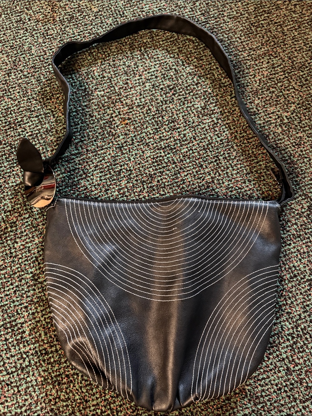Furla: Black Women's Shoulder Bag with White Stitching